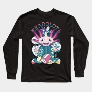 Axolotl Reading Books Readolotl Cute Axolotl Read-O-Lotl Long Sleeve T-Shirt